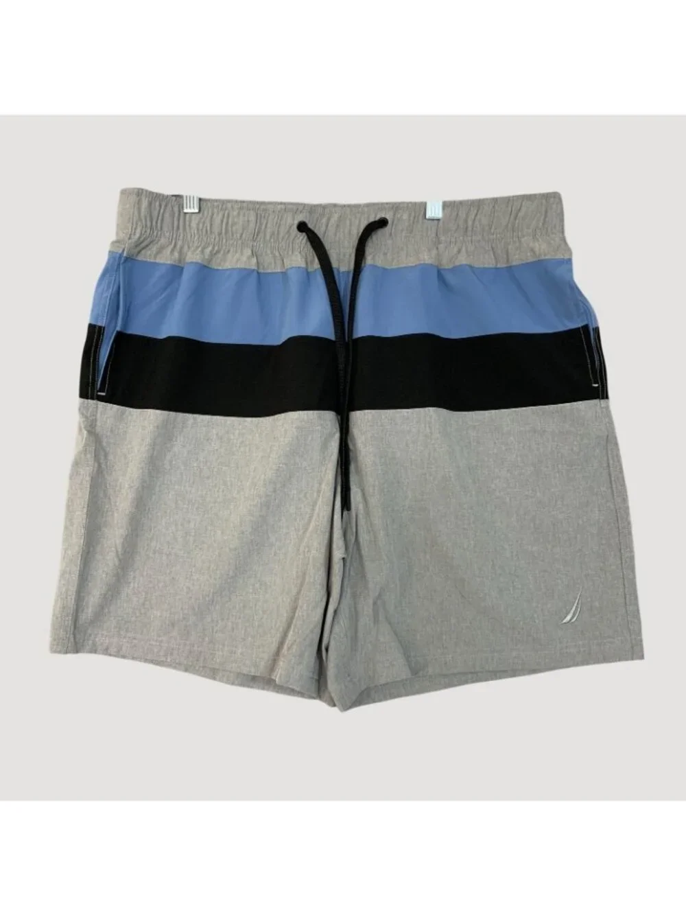 NWT Nautica Men's XL Gray Blue Swim Shorts Black UPF Quick Dry Mens